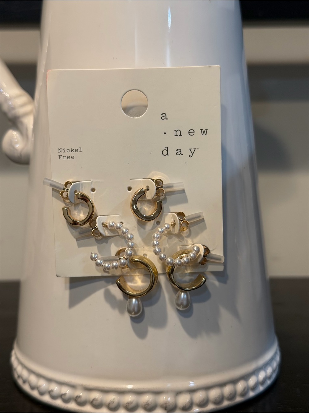 a new day Gold Hoop & Pearl Drop Earring Set - Picture 2 of 2